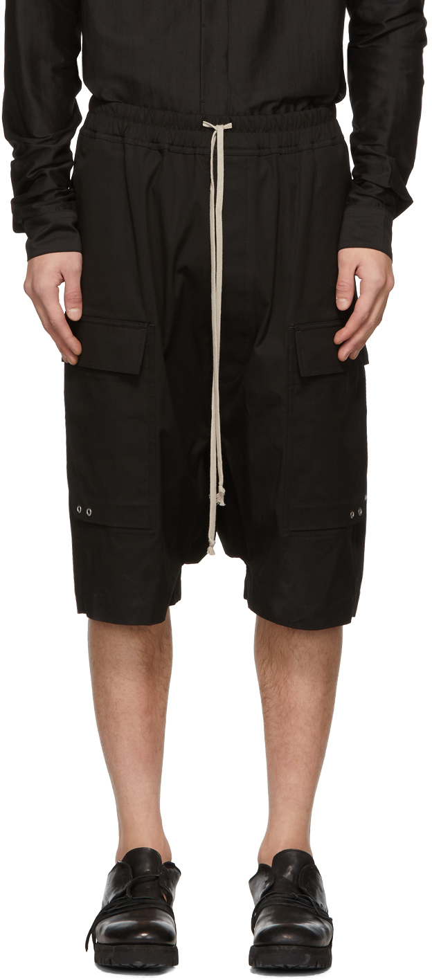 Rick Owens: Black Drawstring Cargo Pods Shorts | SSENSE Canada
