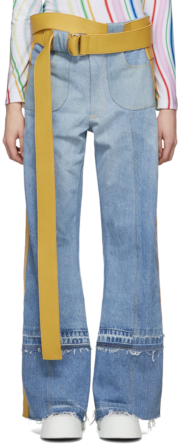 Lecavalier: Blue Leather Appliqué Jeans | SSENSE