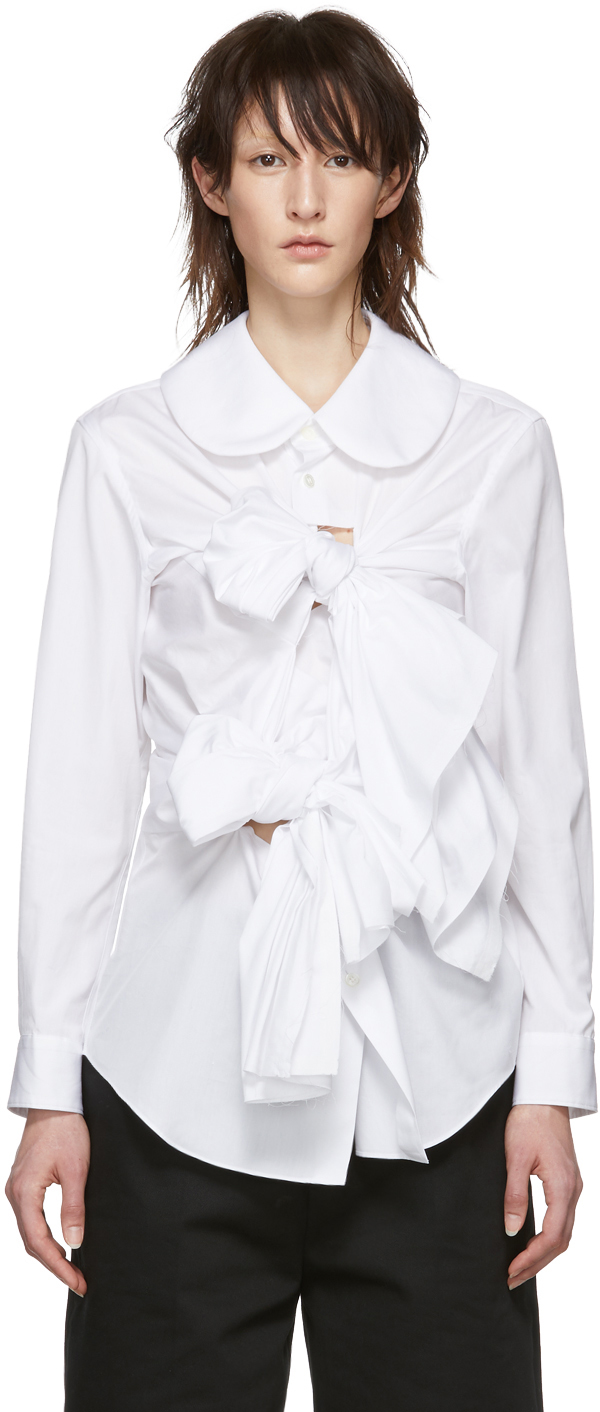 Comme des Garçons: White Self-Tie Bow Shirt | SSENSE