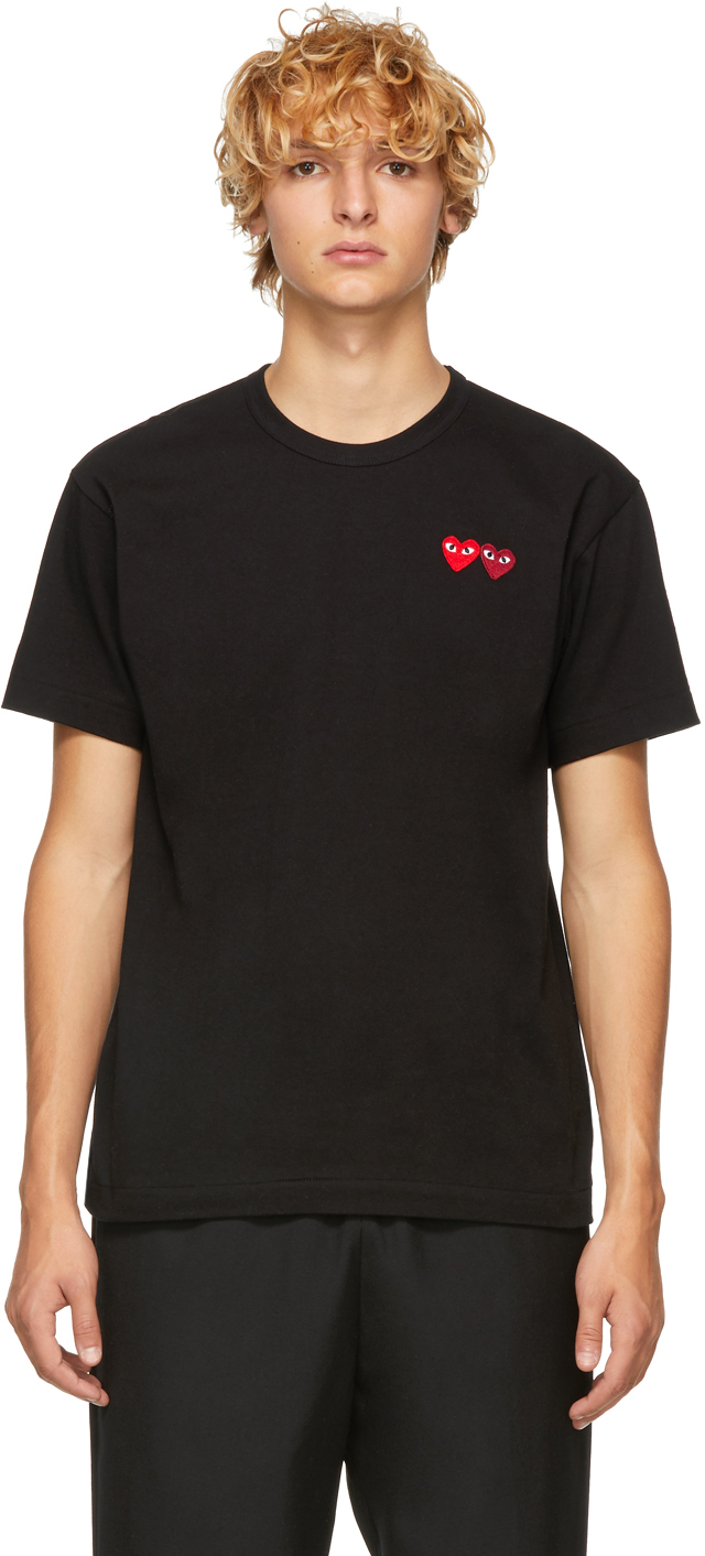 Comme des Garçons Play: Black Double Heart T-Shirt | SSENSE