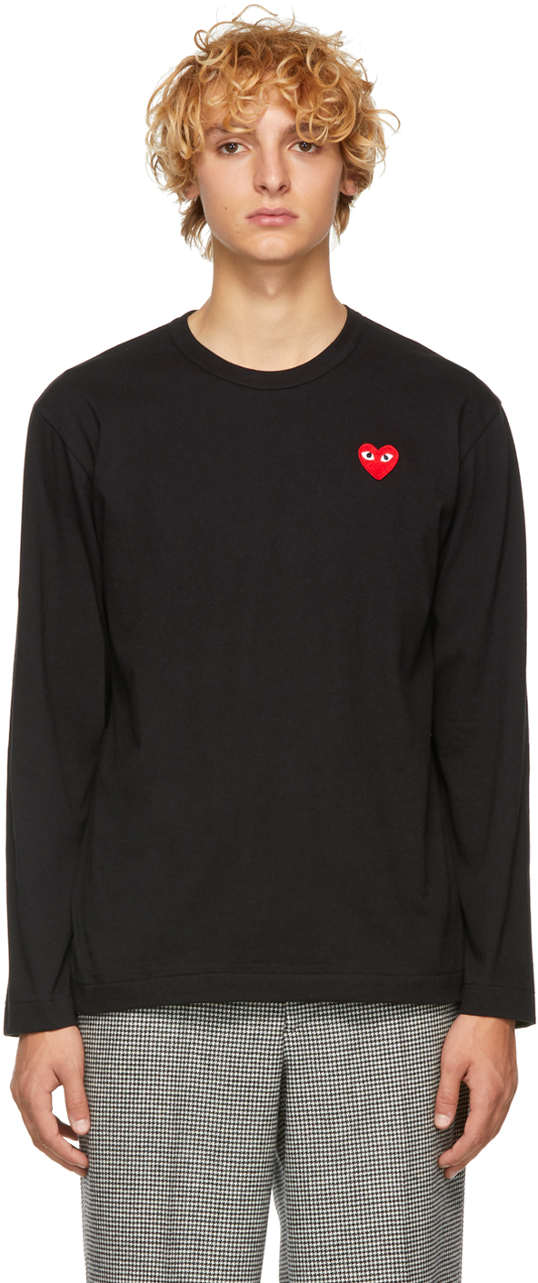 Comme des Garçons Play: Black & Red Heart Patch Long Sleeve T-Shirt ...
