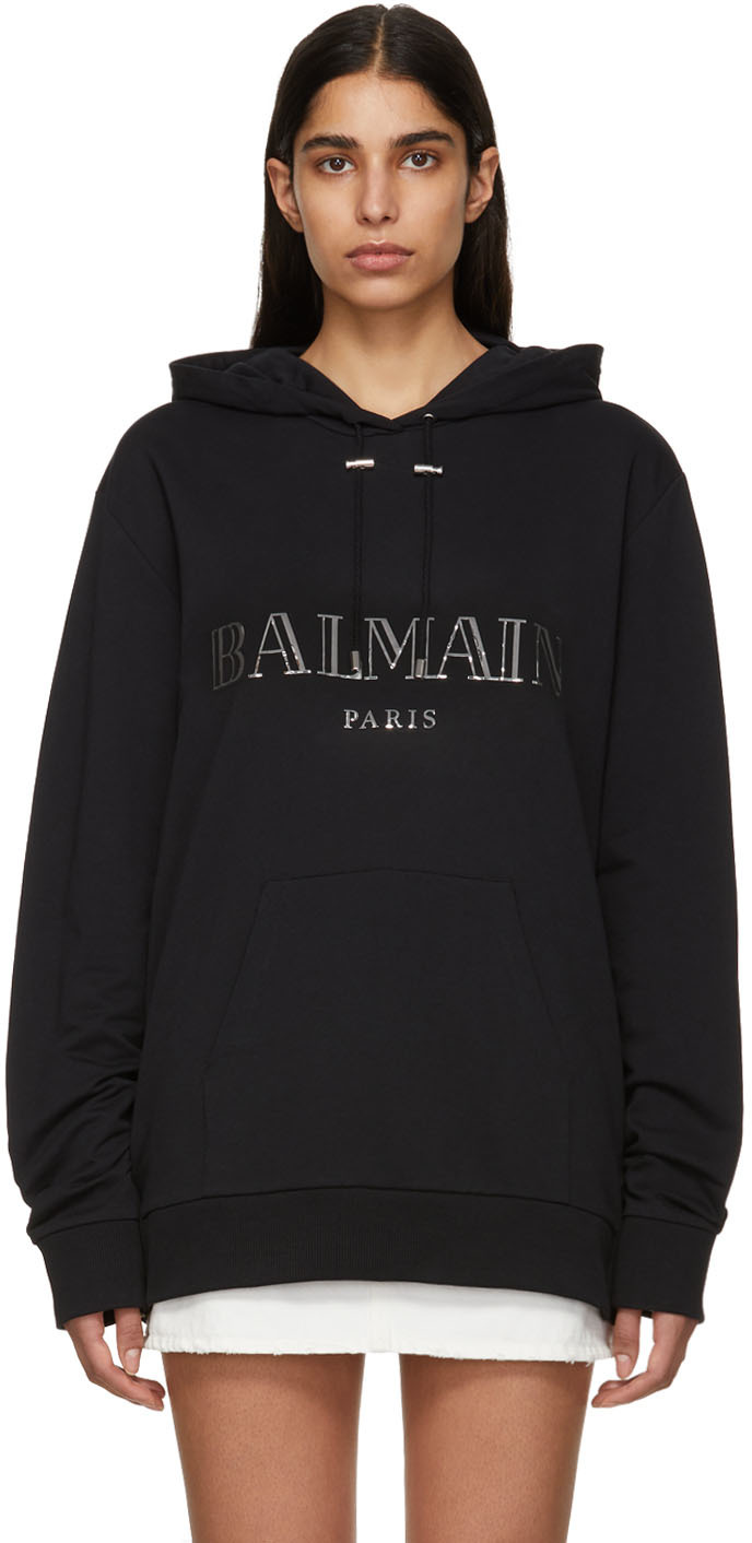 Balmain: Black Logo Hoodie | SSENSE Canada