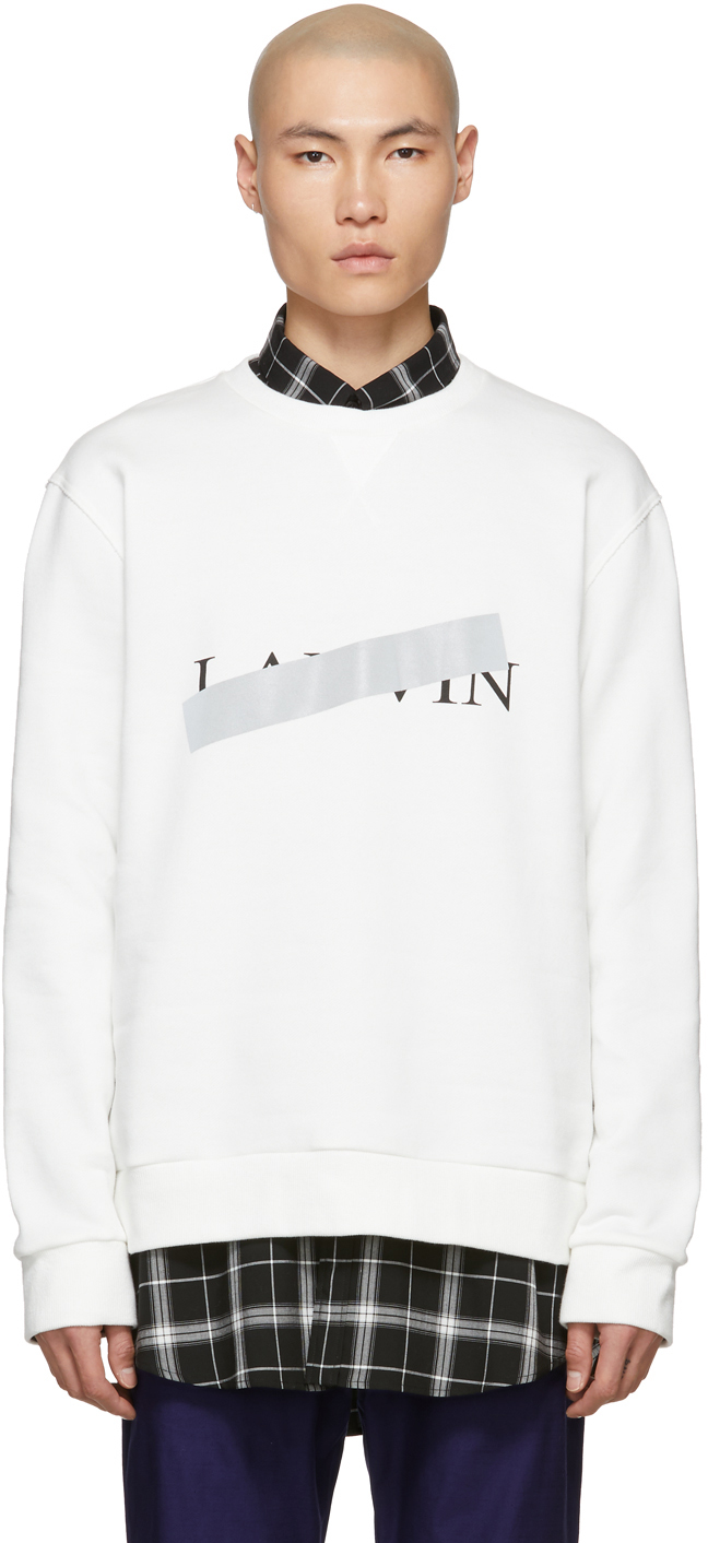 Lanvin: White Cross Out Logo Sweatshirt | SSENSE