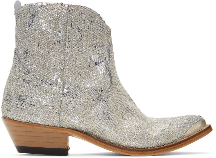 silver glitter boots