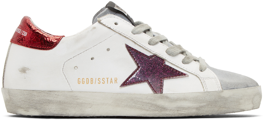 Golden Goose: White & Red Sparkle Superstar Sneakers | SSENSE