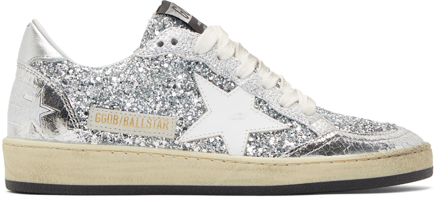 Golden Goose: Silver Glitter Ball Star Sneakers | SSENSE