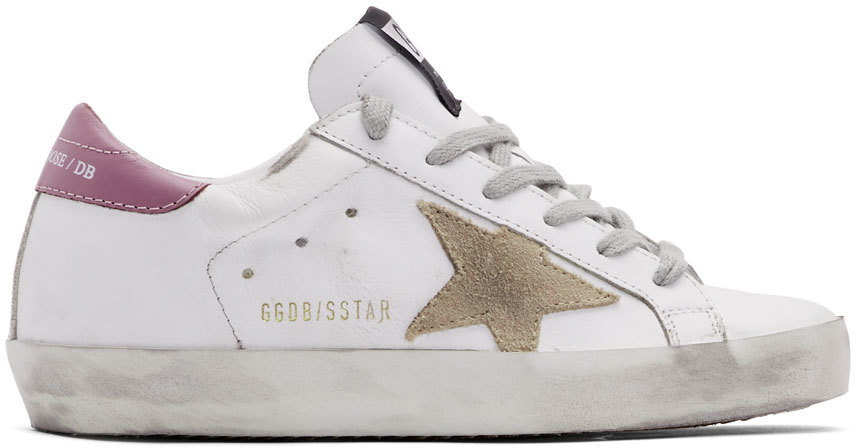 Golden Goose: SSENSE Exclusive White & Purple Superstar Sneakers | SSENSE