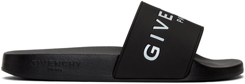 Givenchy: Black Logo Pool Slides | SSENSE