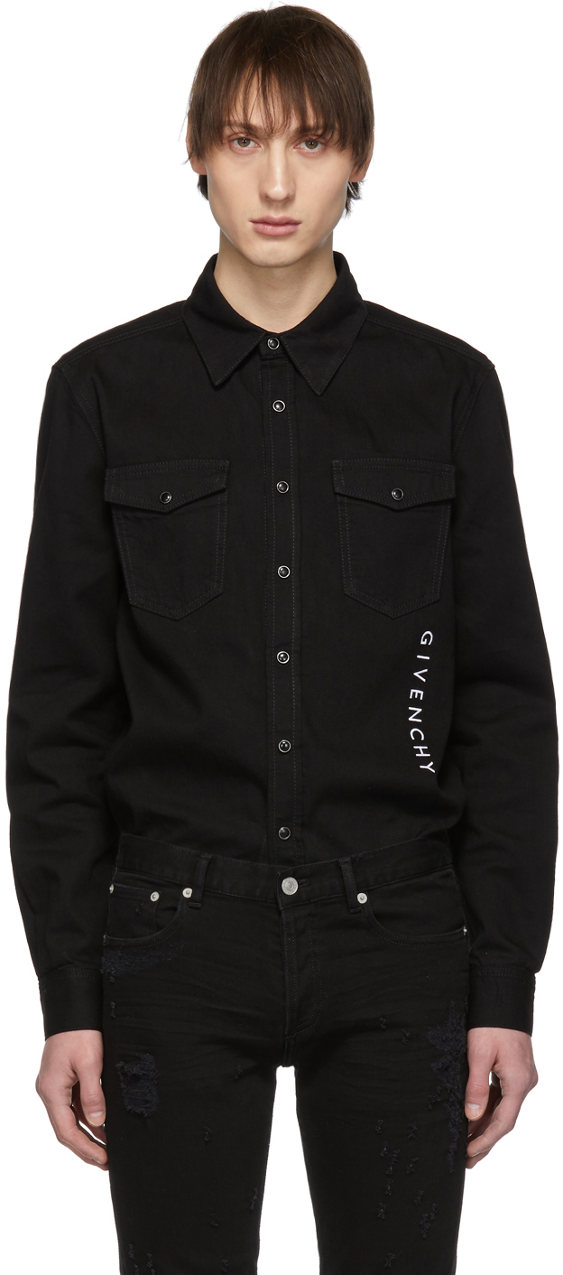 Givenchy: Black Denim Vertical Logo Shirt | SSENSE