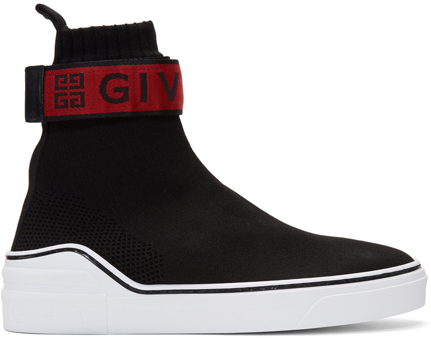 Givenchy: Black & Red George V Sock High-Top Sneakers | SSENSE