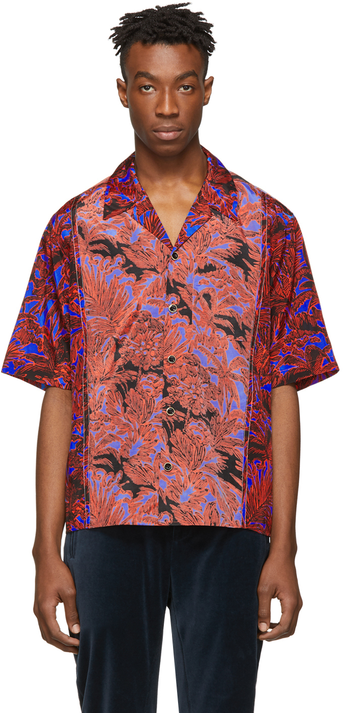 3.1 Phillip Lim: Red & Blue Palm Tree Floral Souvenir Short Sleeve ...