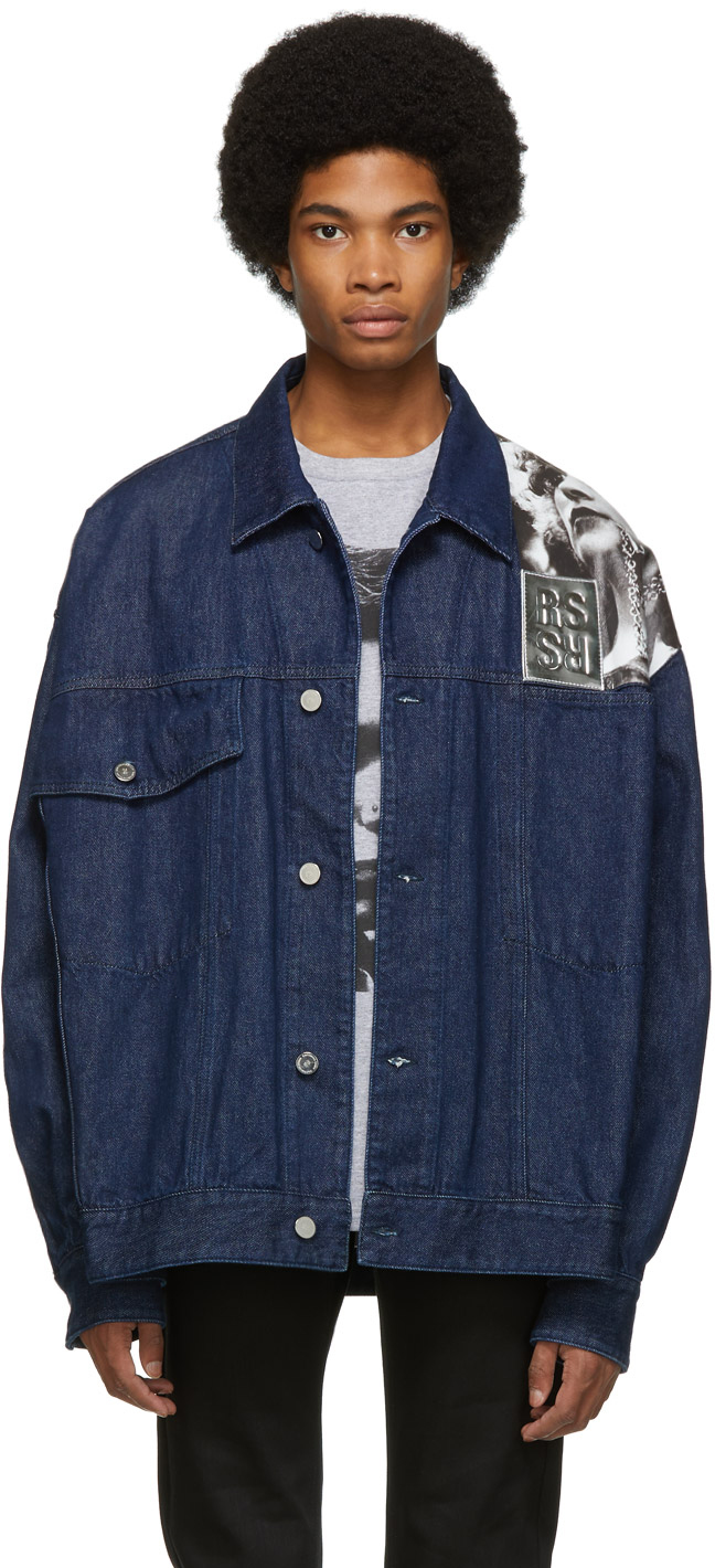 Raf Simons: Navy Denim Oversized Punkette Jacket | SSENSE