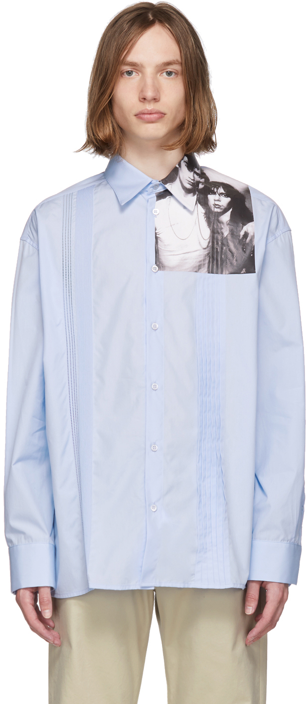 Raf Simons: Blue Cropped Couple Shirt | SSENSE