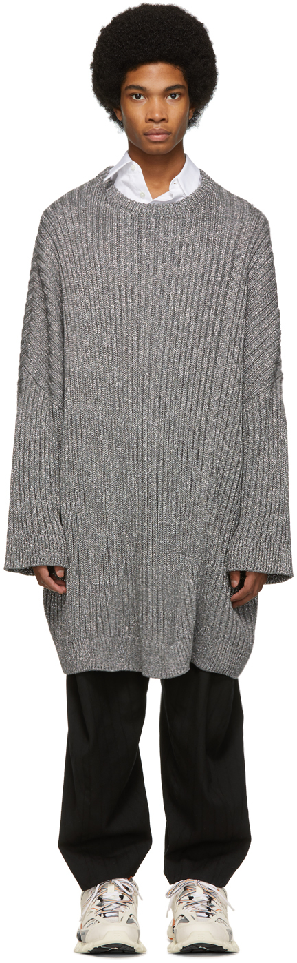 Raf Simons: Grey Oversized Lurex Sweater | SSENSE