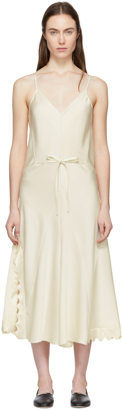 Chloé: Beige Silk Satin Crepe Dress | SSENSE