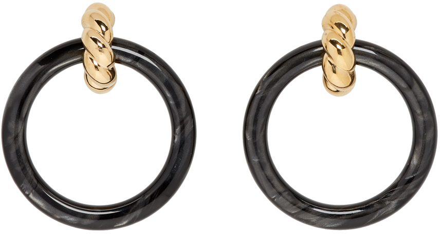 Balenciaga: Gold & Black Hoop Earrings | SSENSE