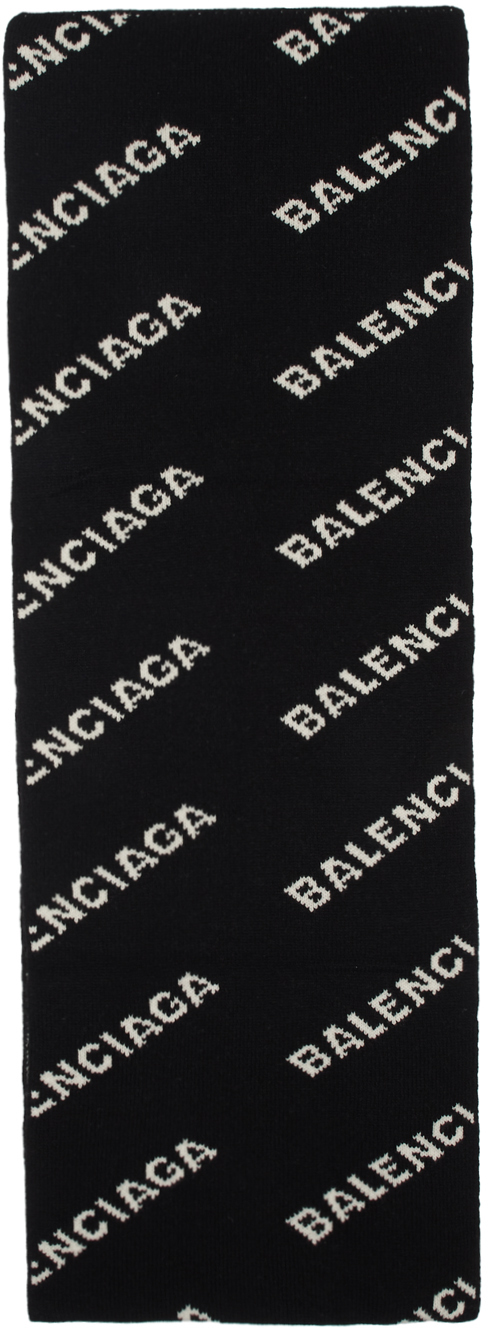 Balenciaga: Black & White Allover Logo Scarf | SSENSE