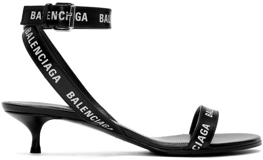 Balenciaga: Black Logo Strappy Sandals | SSENSE