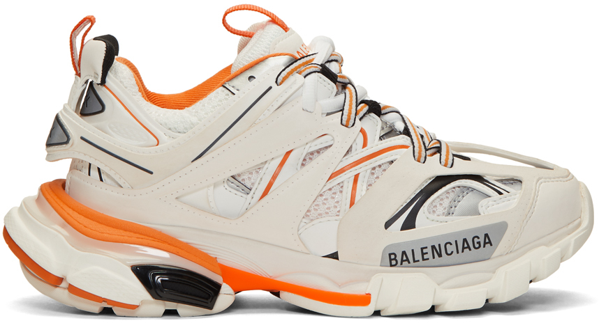 Balenciaga: Off-White & Orange Track Sneakers | SSENSE