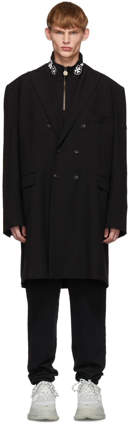 Balenciaga: Black Washed Double-Breasted Coat | SSENSE