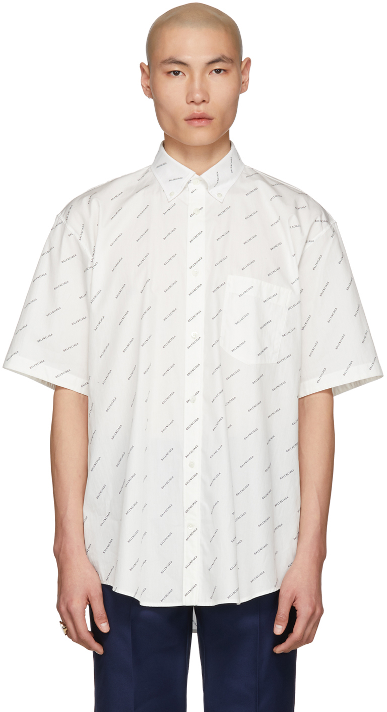 Balenciaga: White & Black Logo Normal Fit Shirt | SSENSE