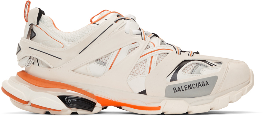 Balenciaga: White & Orange Track Sneakers | SSENSE Canada