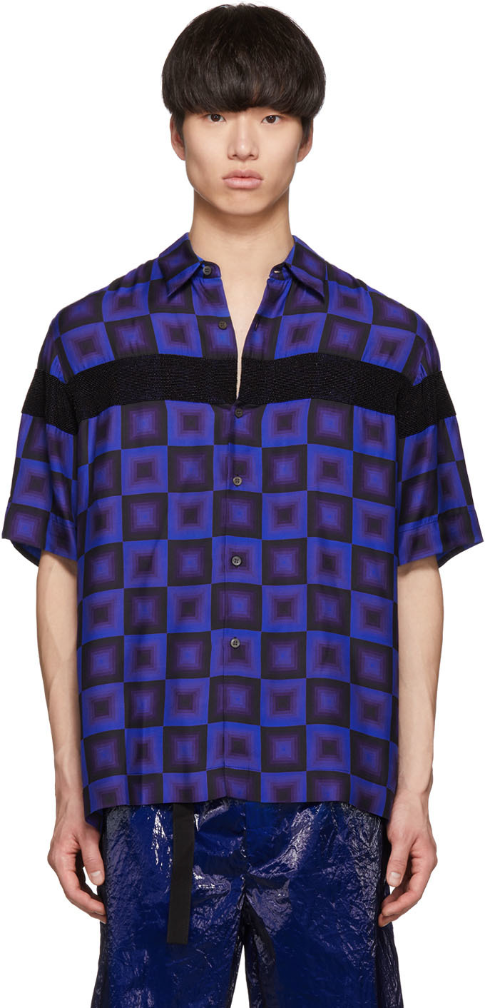 Dries Van Noten: Blue Verner Panton Edition Beaded Clasen Shirt | SSENSE