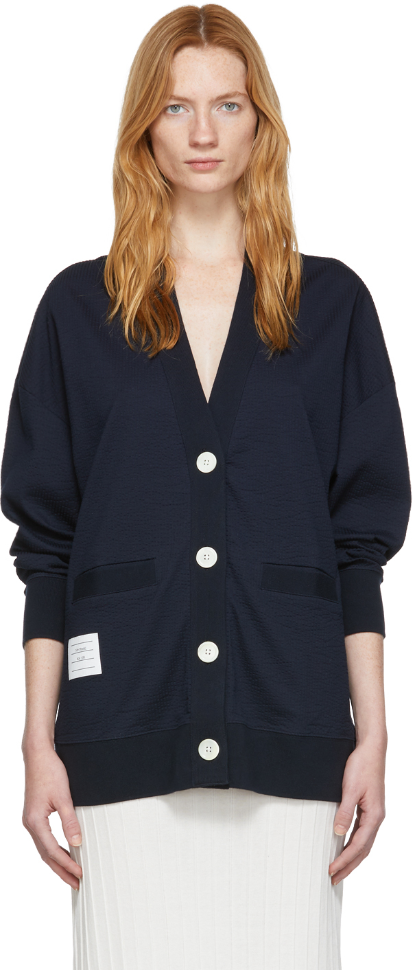 Thom Browne: Navy Oversized Cardigan | SSENSE