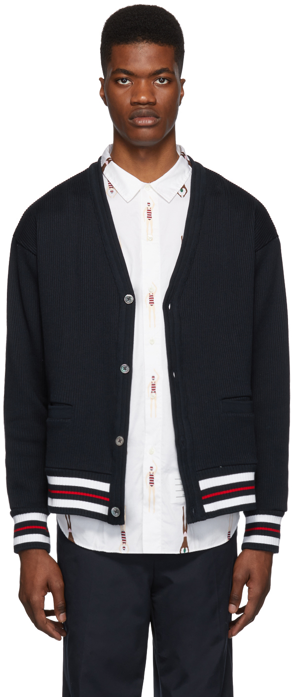 Thom Browne: Navy Oversized Cardigan | SSENSE