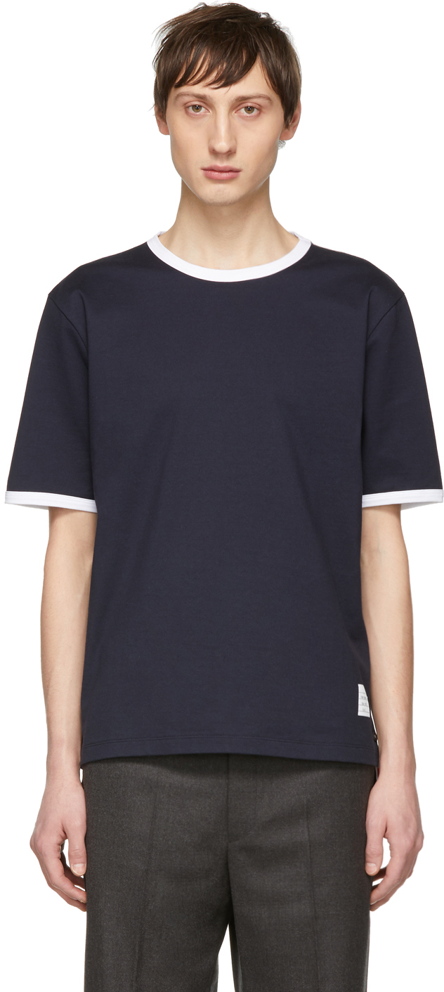 Thom Browne: Navy Ringer T-Shirt | SSENSE