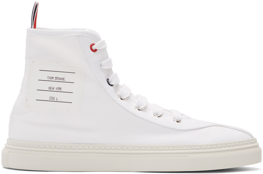 Thom Browne: White Cupsole High-Top Sneakers | SSENSE