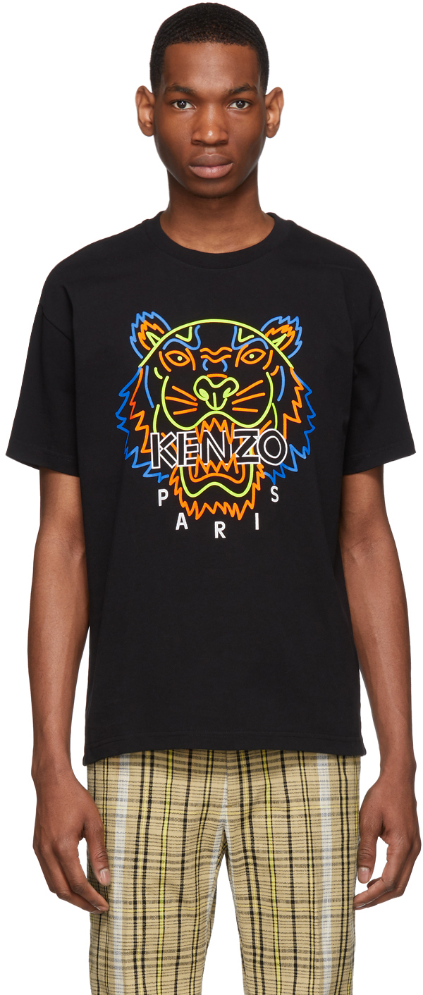 Kenzo: Black Neon Tiger T-Shirt | SSENSE