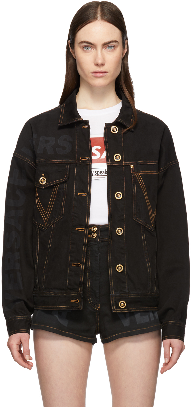 Versace: Black Raw Denim Jacket | SSENSE