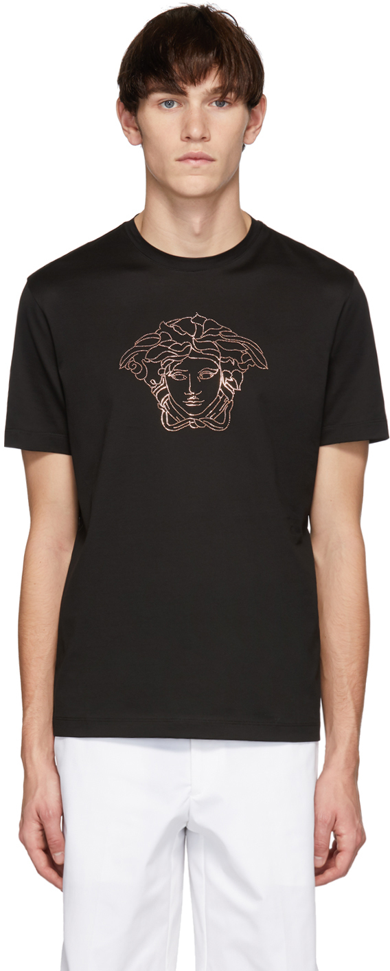 Versace: Black Beaded Medusa T-Shirt | SSENSE Canada