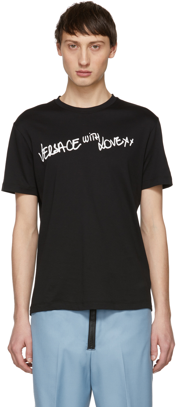 Versace: Black 'Versace With Love' T-Shirt | SSENSE