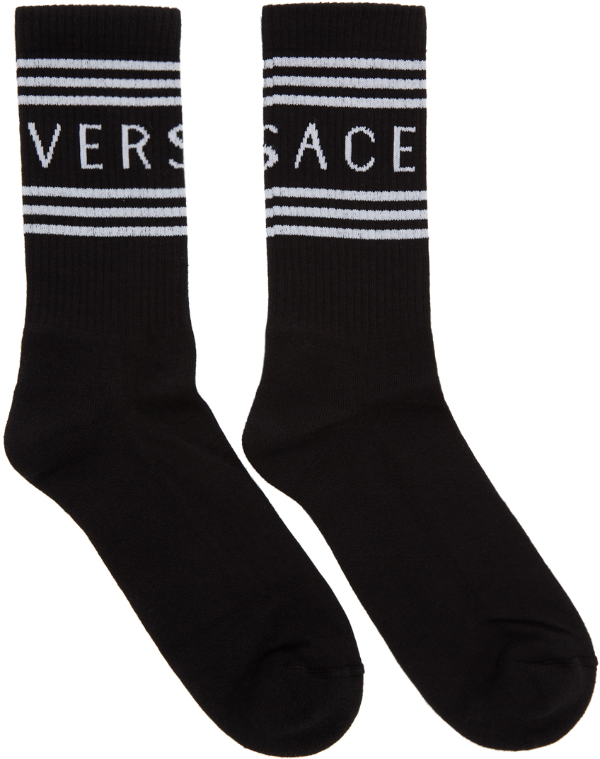 Versace: Black Striped Logo Socks | SSENSE