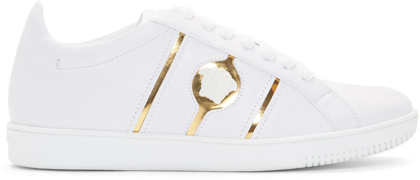 Versace: White & Gold Medusa Martin Sneakers | SSENSE