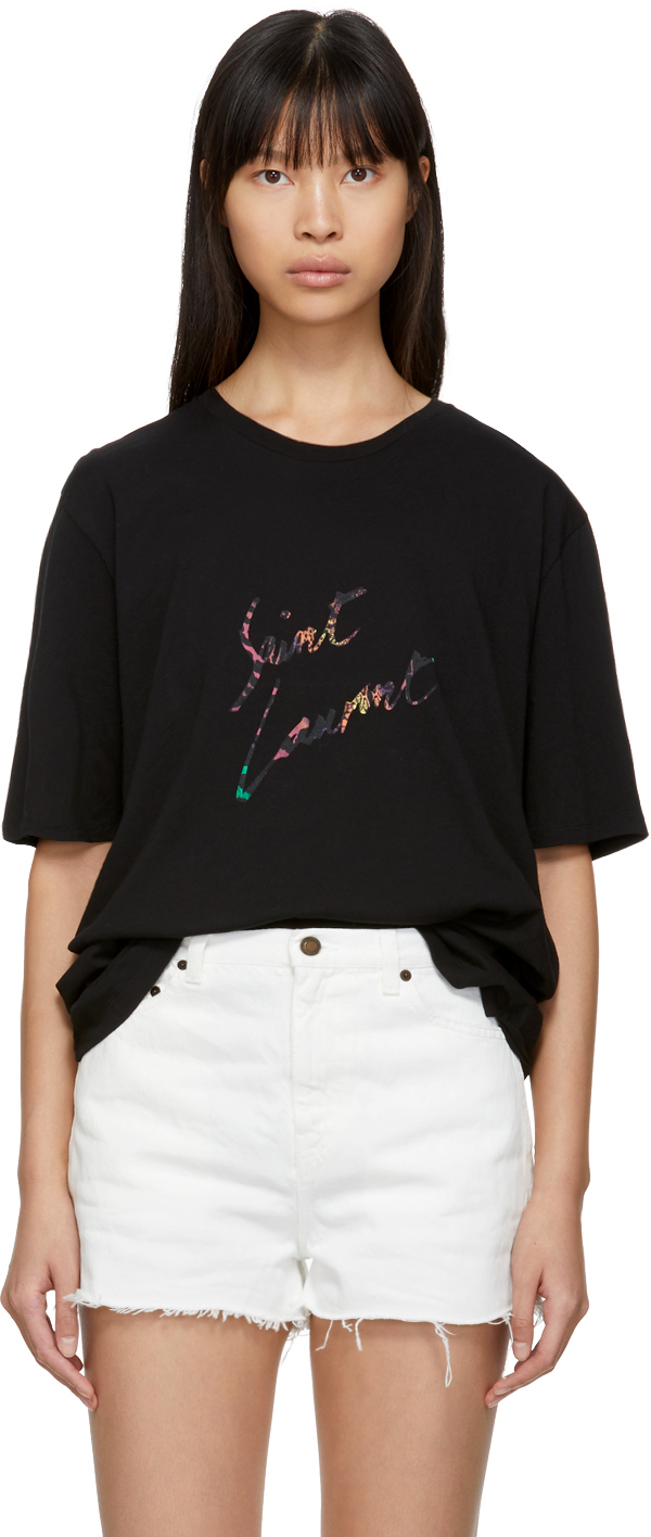 Saint Laurent: Black Animalier Logo T-Shirt | SSENSE