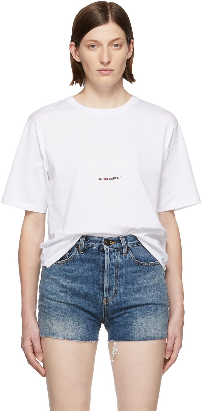 Saint Laurent: White Rive Gauche Logo T-Shirt | SSENSE Canada