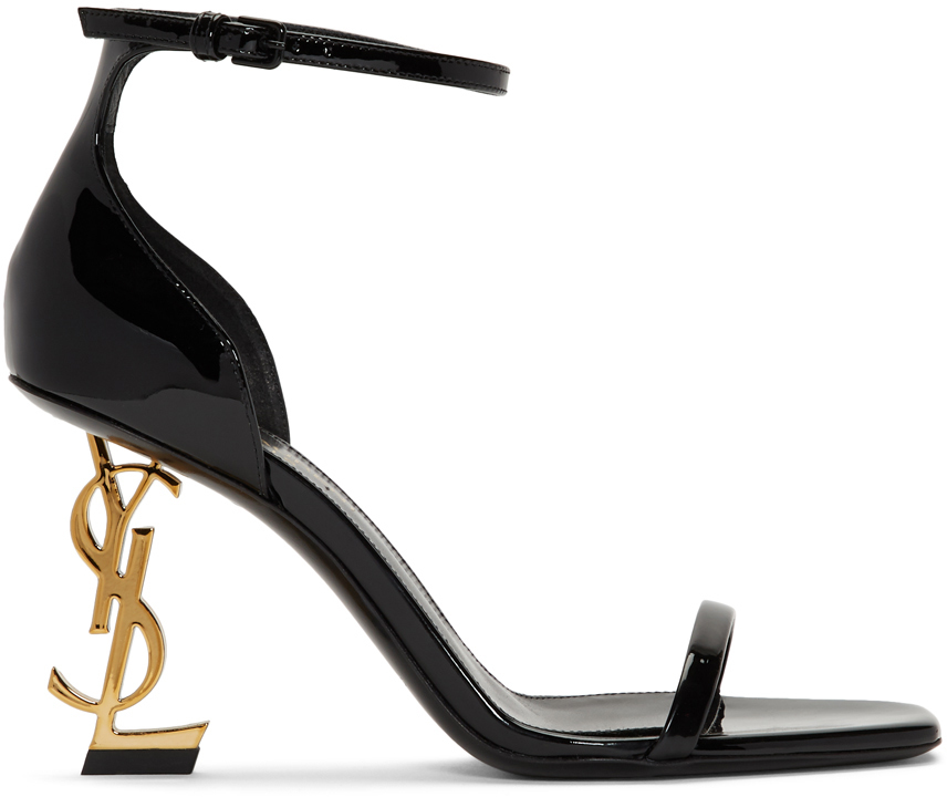 Saint Laurent: Black & Gold Patent Opyum Sandals | SSENSE