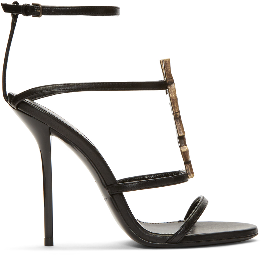 Saint Laurent: Black Bamboo Logo Cassandra Sandals | SSENSE Canada