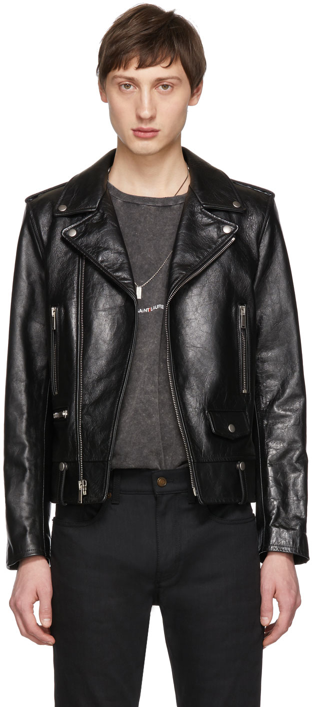 Saint Laurent Black Leather Stars Classic Moto Jacket 191418M181002