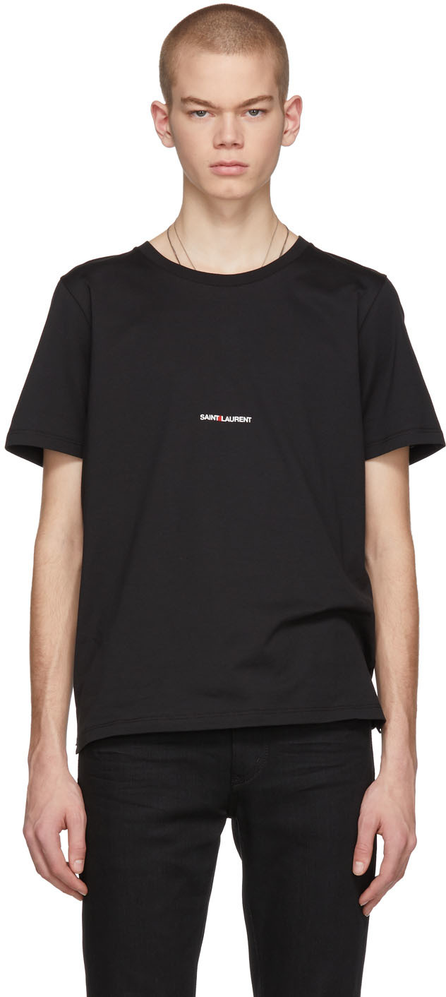 Saint Laurent: Black Rive Gauche Logo T-Shirt | SSENSE