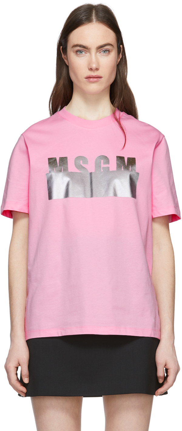 MSGM: SSENSE Exclusive Pink Degradé Logo T-Shirt | SSENSE