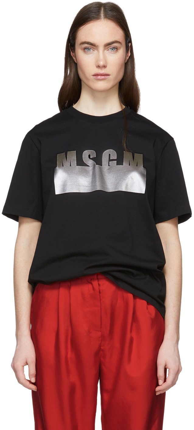 MSGM: Black Stamped Logo T-Shirt | SSENSE