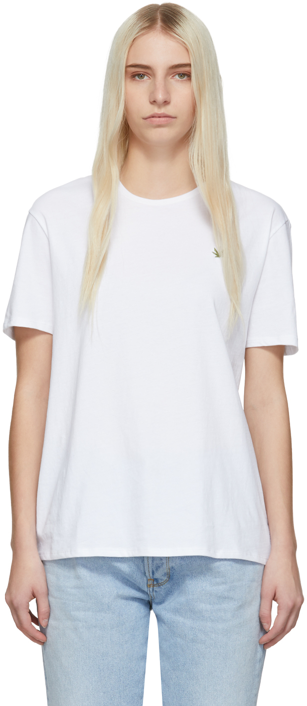 6397: White Embroidered Leaf Boy T-Shirt | SSENSE
