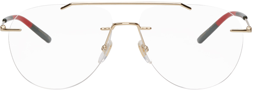 Gucci: Gold Rimless Pilot Glasses | SSENSE Canada