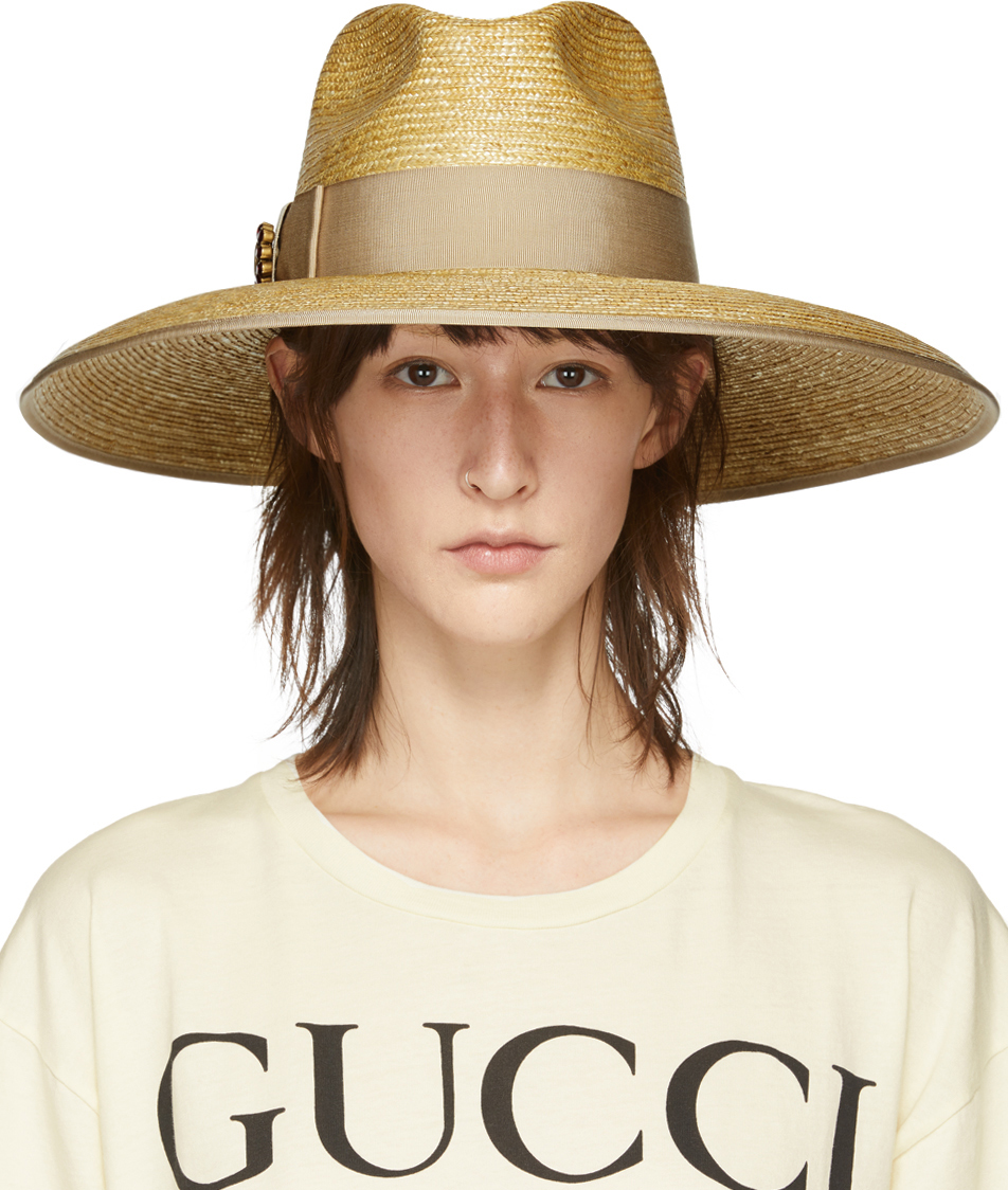 Gucci: Beige GG Crystal Straw Hat | SSENSE