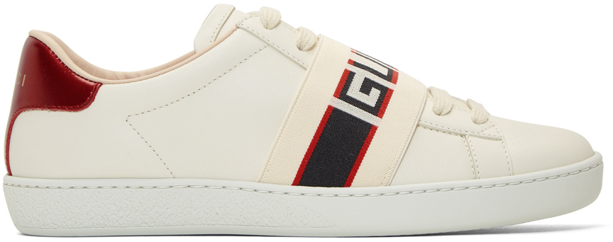 Gucci: White Elastic Band New Ace Sneakers | SSENSE