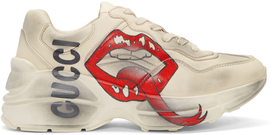 Gucci: White Mouth Print Rhyton Sneakers | SSENSE